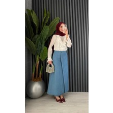 Molly Nelly Kadın Yandan Düğmeli Lurdes Mavi Kot Etek