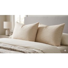 Gülgel Tekstil Jakarlı Otantik Desenli Yastık Kılıfı Seti (2'li) - 50X70 cm Kapaklı Krem Kılıf