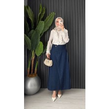 Molly Nelly Kadın Yandan Düğmeli Lurdes Mavi Kot Etek