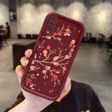 HONTINGA Samsung Galaxy A30S ile Uyumlu Kılıfı Düşüme Önleyici Basitlik Anti Düşme Kamera Korumali Çiçek Bordo Desen Yumuşak Silikon Telefon Kılıfı Kadın ve Erkek Için Uygundur K2-7098