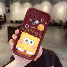 HONTINGA Realme C21Y ile Uyumlu Kılıfı Düşüme Önleyici Basitlik Anti Düşme Kamera Korumali Sünger Bob Bordo Desen Yumuşak Silikon Telefon Kılıfı Kadın ve Erkek Için Uygundur K2-7095