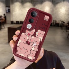 HONTINGA Vivo V50 Lite ile Uyumlu Kılıfı Düşüme Önleyici Basitlik Anti Düşme Kamera Korumali Sevimli Bordo Desen Yumuşak Silikon Telefon Kılıfı Kadın ve Erkek Için Uygundur K2-7052