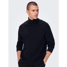 Only & Sons Onsphil Reg 12 Struc Roll Neck Knit Noos Erkek Mavi Kazak - 22023202