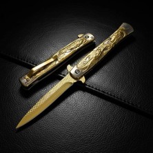 Knivox Browning Gold Titanyum Kaplama Ejderha Işlemeli Kamp Çakısı