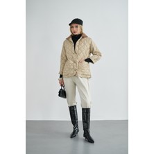 Molly Nelly Kadın Kapitone Kadife Yaka Detaylı Mont