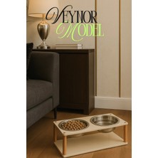 Reyo Ok-Ay Store Veynor Modern Ahşap Demonte Kedi Köpek Mama Standı 2'li Paslanmaz Çelik Kaseli Mama ve Su Standı Krem