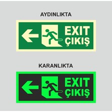 Tnk Market Uyarı Levhaları "acil Çıkış Sol YÖN"11X24 cm Fosforlu Dekota Tabela Uyarı Levhası
