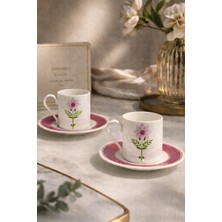 Yzhome 2 Kişilik Porselen Mor Papatya Desenli Kahve Fincan Takımı Seti 90ML