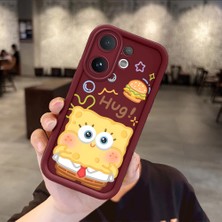 HONTINGA Vıvo V60  ile Uyumlu Kılıfı Düşüme Önleyici Basitlik Anti Düşme Kamera Korumali Sünger Bob Bordo Desen Yumuşak Silikon Telefon Kılıfı Kadın ve Erkek Için Uygundur K2-7095