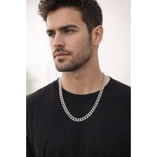 Lia Charm Babalar Günü Özel Gümüş Renk Klasik Gurmet Zincir Kolye - Paslanmaz Çelik 60 cm-6 mm Kalın Zincir