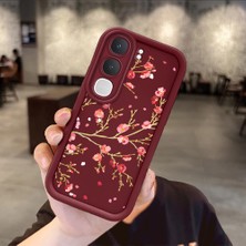 HONTINGA Vıvo Y31 5g  ile Uyumlu Kılıfı Düşüme Önleyici Basitlik Anti Düşme Kamera Korumali Çiçek Bordo Desen Yumuşak Silikon Telefon Kılıfı Kadın ve Erkek Için Uygundur K2-7098