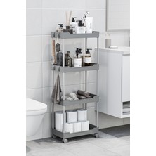 Gri 4 Katlı Tekerlekli Düzenleyici Mutfak ve Banyo Rafı Vesken