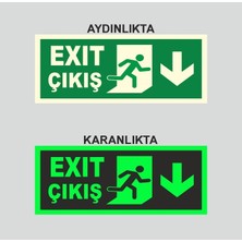 Tnk Market Uyarı Levhaları "acil Çıkış Aşağı YÖN"11X24 cm Fosforlu Dekota Tabela Uyarı Levhası