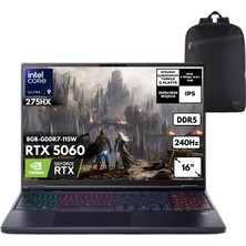 Acer Predator Helios Neo 16 Ultra 9-275HX 64-Gbddr5 1 Tbssd RTX5060 (8GB-GDDR7-115W) 16" Wqxga 240Hz Windows 10 Pro + Hmf Sırt Çantası NH.QVUEY.001HMF38
