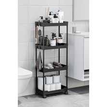 Siyah 4 Katlı Tekerlekli Düzenleyici Mutfak ve Banyo Rafı Vesken