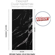 Brano 30X60 cm Kendinden Yapışkanlı Duvar,banyo,tezgah Arası Siyah Mermer Desen-100 Adet