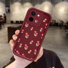 HONTINGA Vivo Y28 ile Uyumlu Kılıfı Düşüme Önleyici Basitlik Anti Düşme Kamera Korumali Çiçek Bordo Desen Yumuşak Silikon Telefon Kılıfı Kadın ve Erkek Için Uygundur K2-7094