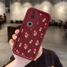 HONTINGA Vivo V50 ile Uyumlu Kılıfı Düşüme Önleyici Basitlik Anti Düşme Kamera Korumali Çiçek Bordo Desen Yumuşak Silikon Telefon Kılıfı Kadın ve Erkek Için Uygundur K2-7094