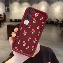 HONTINGA Vıvo Y31 5g  ile Uyumlu Kılıfı Düşüme Önleyici Basitlik Anti Düşme Kamera Korumali Çiçek Bordo Desen Yumuşak Silikon Telefon Kılıfı Kadın ve Erkek Için Uygundur K2-7094