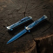 Knivox Browning Blue Titanyum Kaplama Ejderha Işlemeli Kamp Çakısı