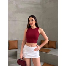 Kadın Bordo Fitilli Crop