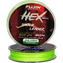 Fujin Hex Braid 8x 50MT Fluo Green Pe Ip Shock Leader 0.26MM 40 Lb