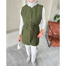 Molly Nelly Kadın Midi Boy Kapitone Kuşaklı Yelek