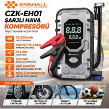 Enshall 10.000MAH Çantalı Akü Takviyeli  1000A Tepe Akımlı Araç Lastik Şişirme Hava Kompresörü Jump Starter