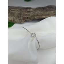 Luna Jewelry Kadın Gümüş Renkli Yonca Desenli Zirkon Taşlı Asansör Ayarlanabilir Çelik Bileklik