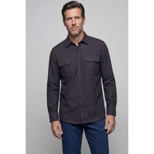 Bisse Modern Fit Paşa Yaka Çift Cepli Flanel Kahve Erkek Gömlek GMFLN0322300212_D12