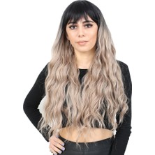 Alvera Perçemli Uzun Su Daası Fiber Sen Peruk/ Siyah / Küllü Bebek Sarı Ombreli