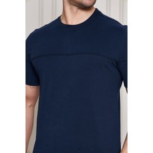 Jeuss Erkek Viscon Lina Likralı Kumaş Bisiklet Yaka Lacivert Tshirt