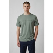 Jeuss Erkek Viscon Lina Likralı Kumaş Bisiklet Yaka Yeşil Tshirt