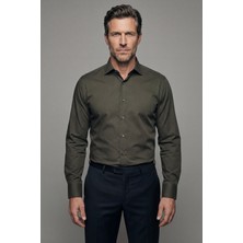 Bisse Modern Fit Klasik Yaka Haki Cepsiz Erkek Gömlek GMKLS4KC242058_D49