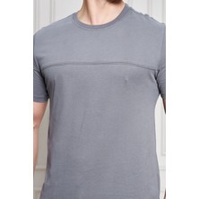 Jeuss Erkek Viscon Lina Likralı Kumaş Bisiklet Yaka Füme Tshirt