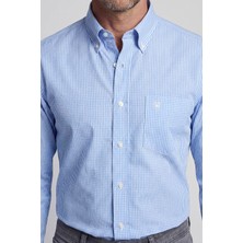 Bisse Regular Fit Pötikareli Pamuk Mavi Erkek Gömlek GM23K232094_D35