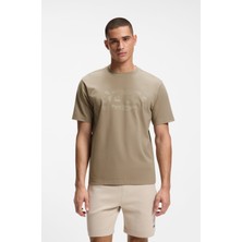 Erkek Boss Baskı Desen Kısa Kol Bisiklet Yaka Normal Kesim Haki T-Shirt 50559363-334