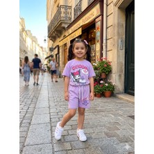 Bubiee Baby Kız Çocuk Kuromi Desenli Mor Şortlu Tişört Takımı Yazlık Ikili Takım