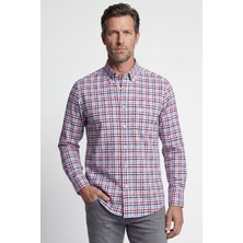 Bisse Regular Fit Paşa Yaka Yazlık Ekose Pamuk Kırmızı Erkek Gömlek GM23Y231017_D24