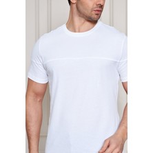 Jeuss Erkek Viscon Lina Likralı Kumaş Bisiklet Yaka Beyaz Tshirt