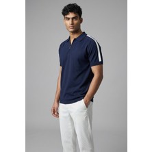 Jeus Erkek Yakalı Fermuarlı Triko Lacivert Tshirt