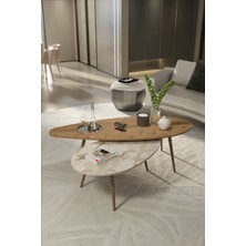 Reyo Falez Modern Orta Sehpa Seti - 2'li Ahşap Ayaklı Salon ve Oturma Odası Sehpa Takımı Ceviz Efes