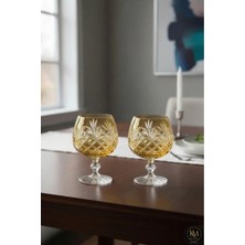 Kristal Market El Yapımı Kristal Bohemia Sarı Dekoratif Sunumluk Ayaklı Kadeh Kahve Yanı Su Bardağı