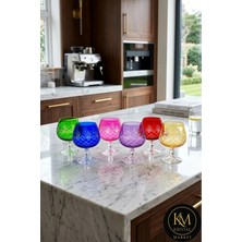 Kristal Market El Yapımı Kristal Bohemia Renkli Dekoratif Sunumluk Ayaklı Kadeh Kahve Yanı Su Bardağı Set 6'lı