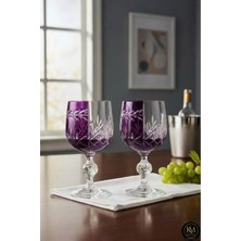 Kristal Market El Yapımı Kristal Bohemia Mor Çift Renk Dekoratif Sunumluk Ayaklı Kadeh Kahve Yanı Su Bardağı