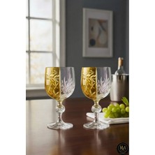 Kristal Market El Yapımı Kristal Bohemia Sarı Çift Renk Dekoratif Sunumluk Ayaklı Kadeh Kahve Yanı Su Bardağı