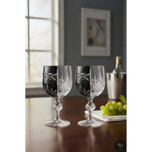 Kristal Market İkili El Yapımı Kristal Bohemia Siyah Çift Renk Dekoratif Sunumluk Ayaklı Kadeh Kahve Yanı Su Bardağı