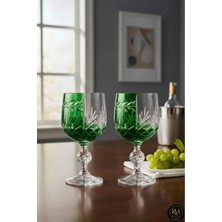 Kristal Market El Yapımı Kristal Bohemia Yeşil Çift Renk Dekoratif Sunumluk Ayaklı Kadeh Kahve Yanı Su Bardağı