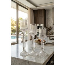 Kristal Market El Yapımı Kristal Desenli Şeffaf Lüks Mumluk Şamdan Set 3'lü