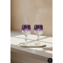 Kristal Market El Yapımı İkili Kristal Damla Renkli Lüks Ayaklı Kadeh Kahve Yanı Su Bardağı